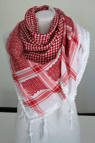Hirbawi Keffiyeh Red on White